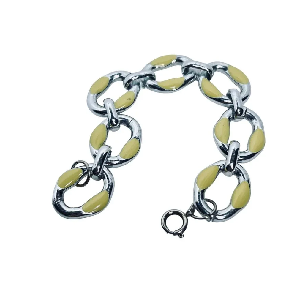 Vintage Silver Tone & Cream Enamel Chain Necklace & Bracelet Set (5664) - Picture 12 of 12